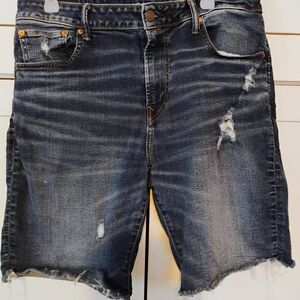 American Eagle Outfitters Dark Blue Distressed Jean Shorts